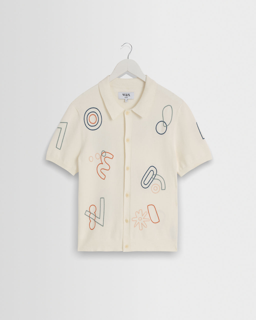 Tellaro - Ecru And Multicolour Shapes Embroidered Shirt