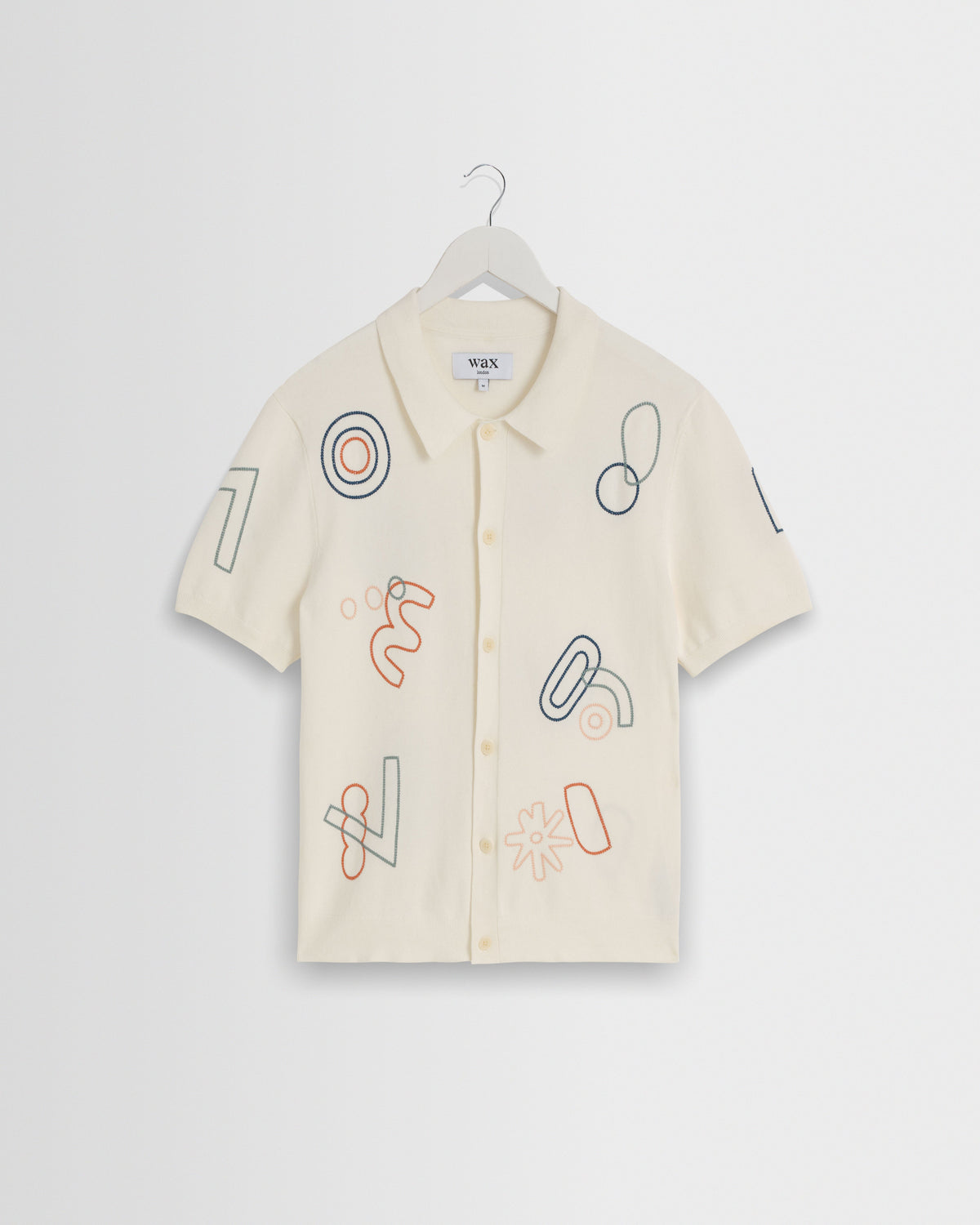 Tellaro - Ecru And Multicolour Shapes Embroidered Shirt