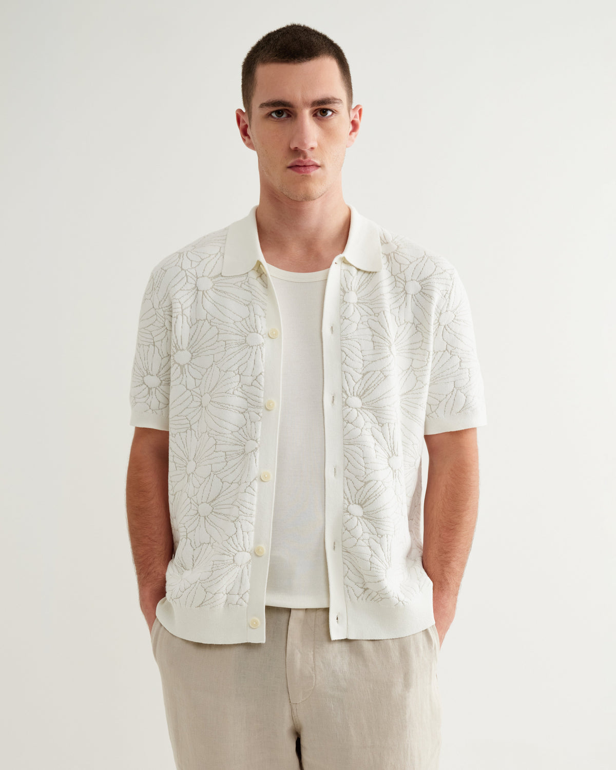 Tellaro - Ecru Flower Jacquard Shirt