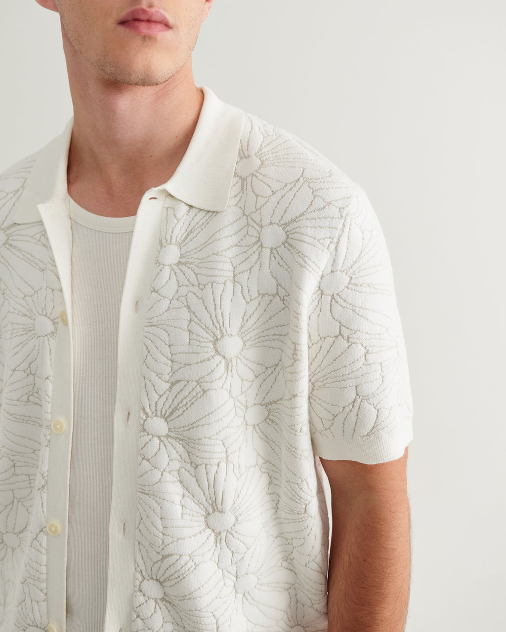 Tellaro - Ecru Flower Jacquard Shirt