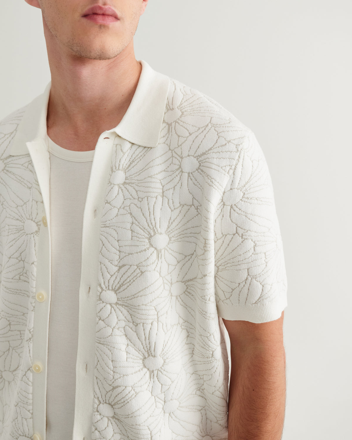 Tellaro - Ecru Flower Jacquard Shirt