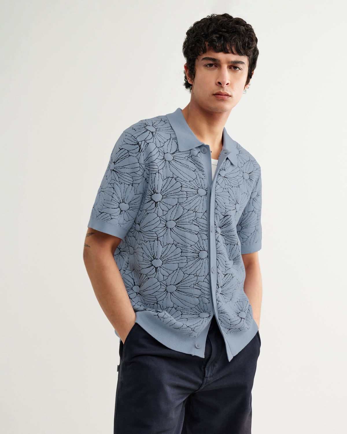 Tellaro - Light Blue Flower Jacquard Shirt