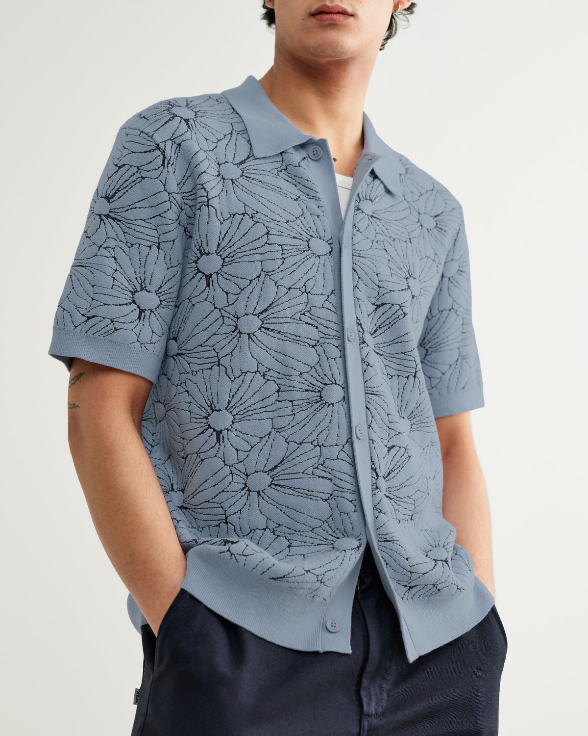 Tellaro - Light Blue Flower Jacquard Shirt