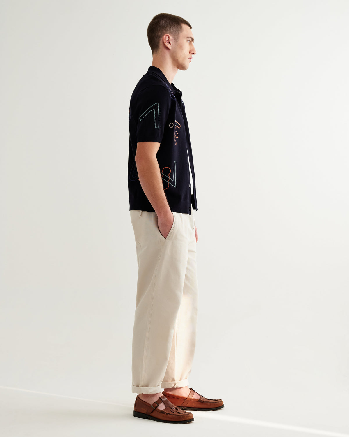 Tellaro - Navy And Multicolour Shapes Embroidered Shirt