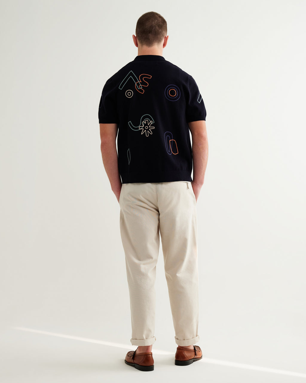 Tellaro - Navy And Multicolour Shapes Embroidered Shirt