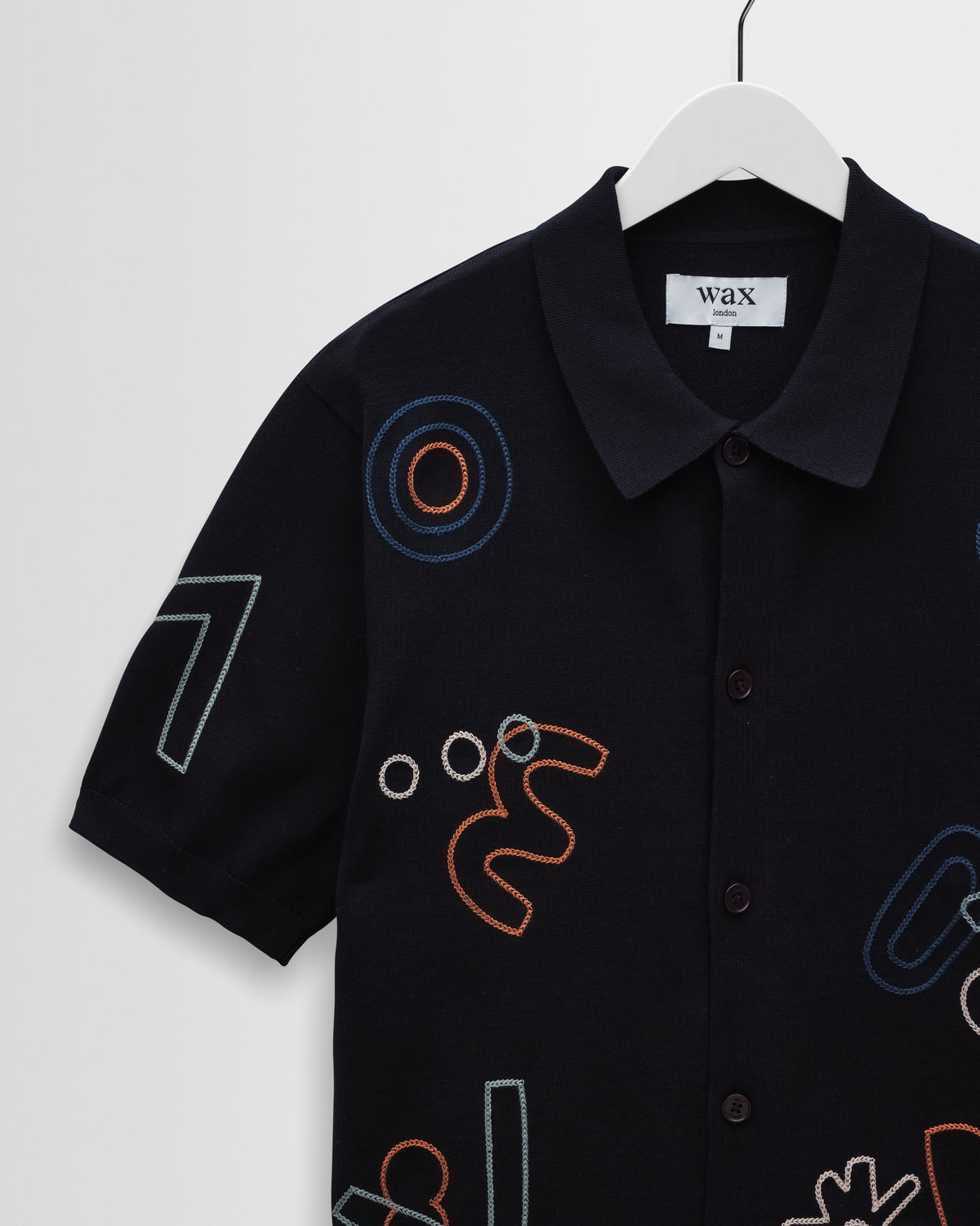 Tellaro - Navy And Multicolour Shapes Embroidered Shirt