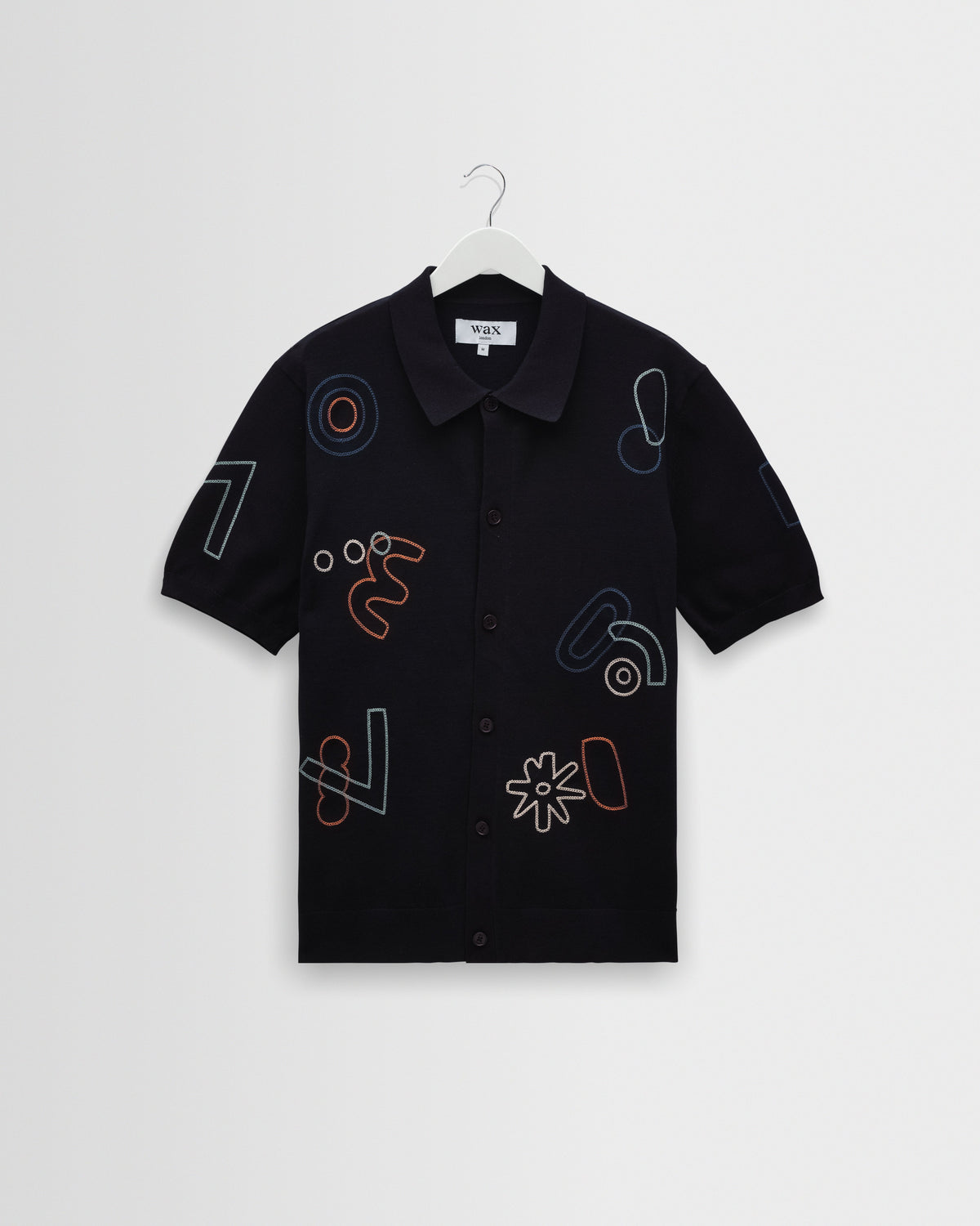 Tellaro - Navy And Multicolour Shapes Embroidered Shirt