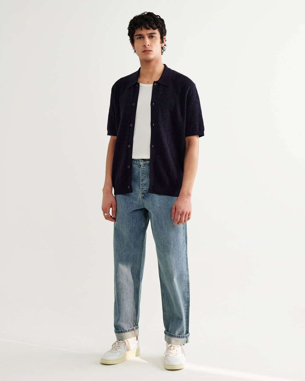 Tellaro - Navy Flower Jacquard Shirt