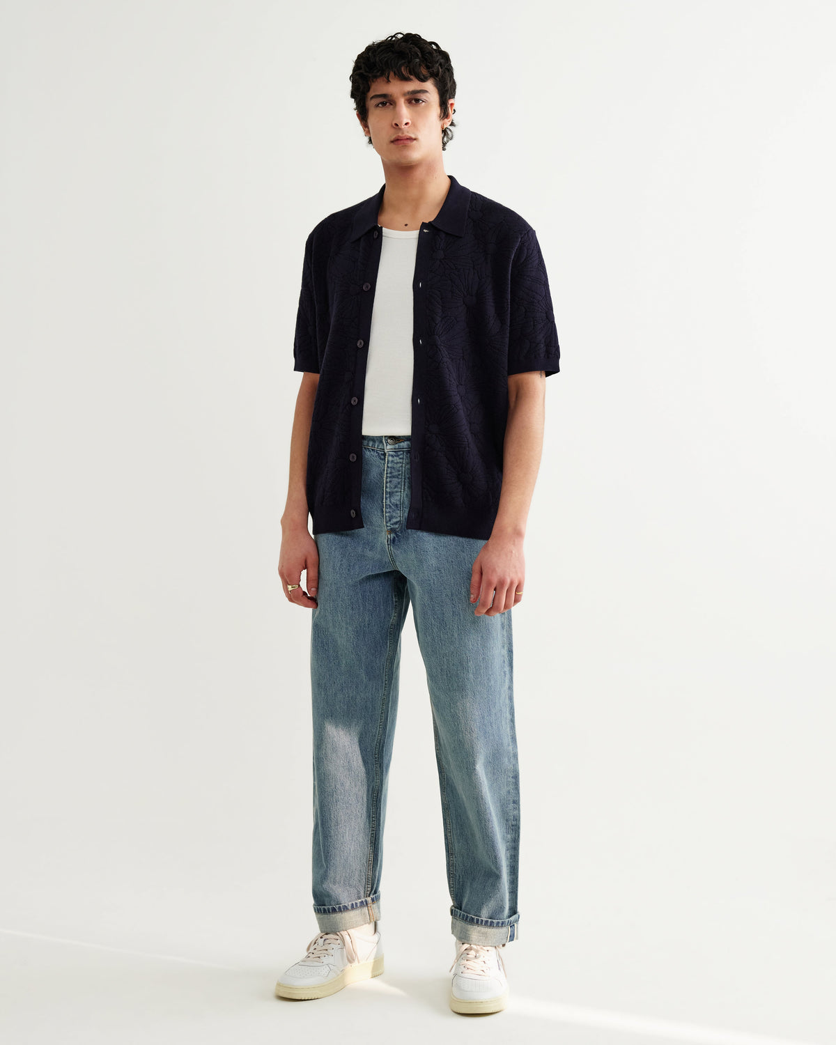 Tellaro - Navy Flower Jacquard Shirt