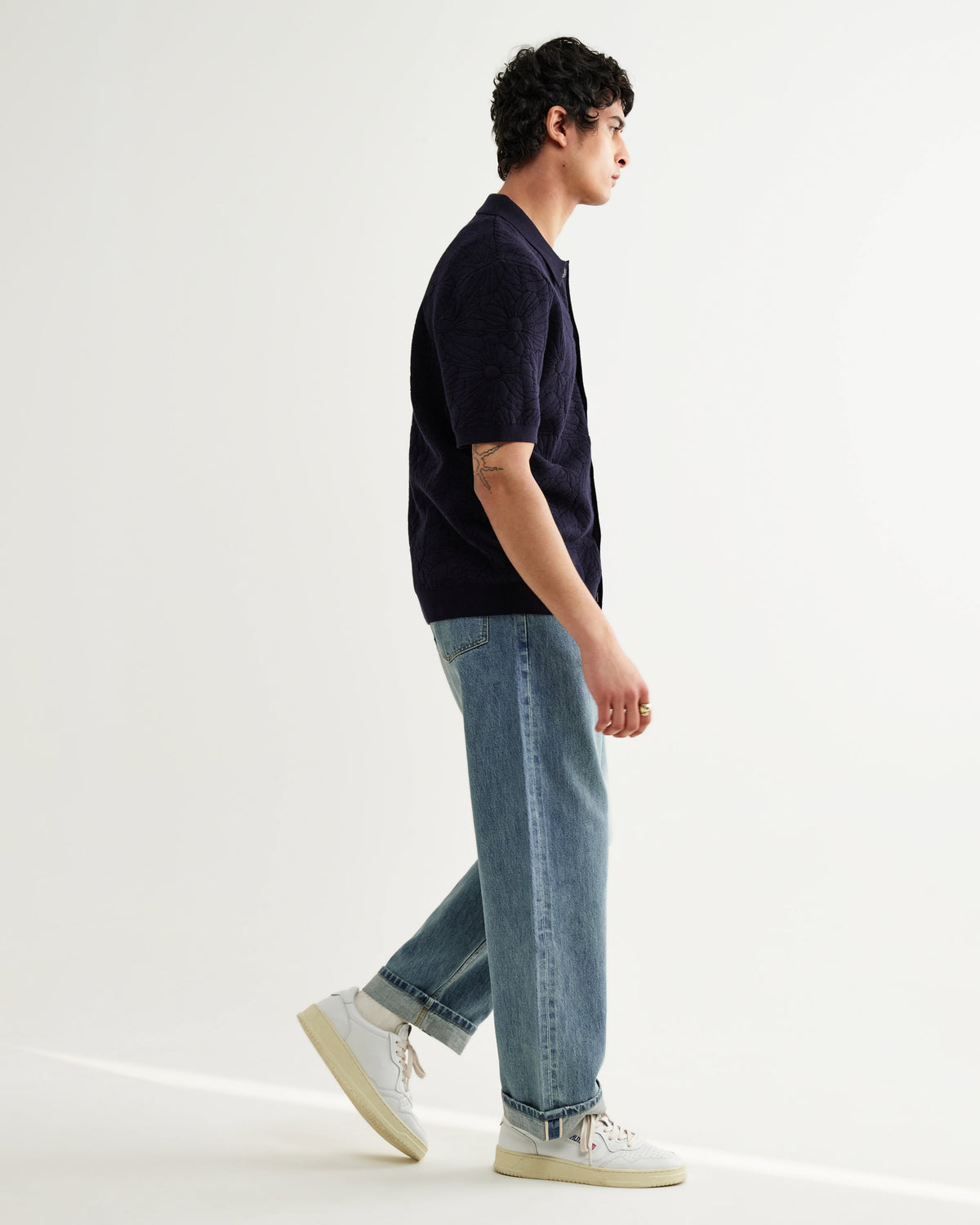 Tellaro - Navy Flower Jacquard Shirt
