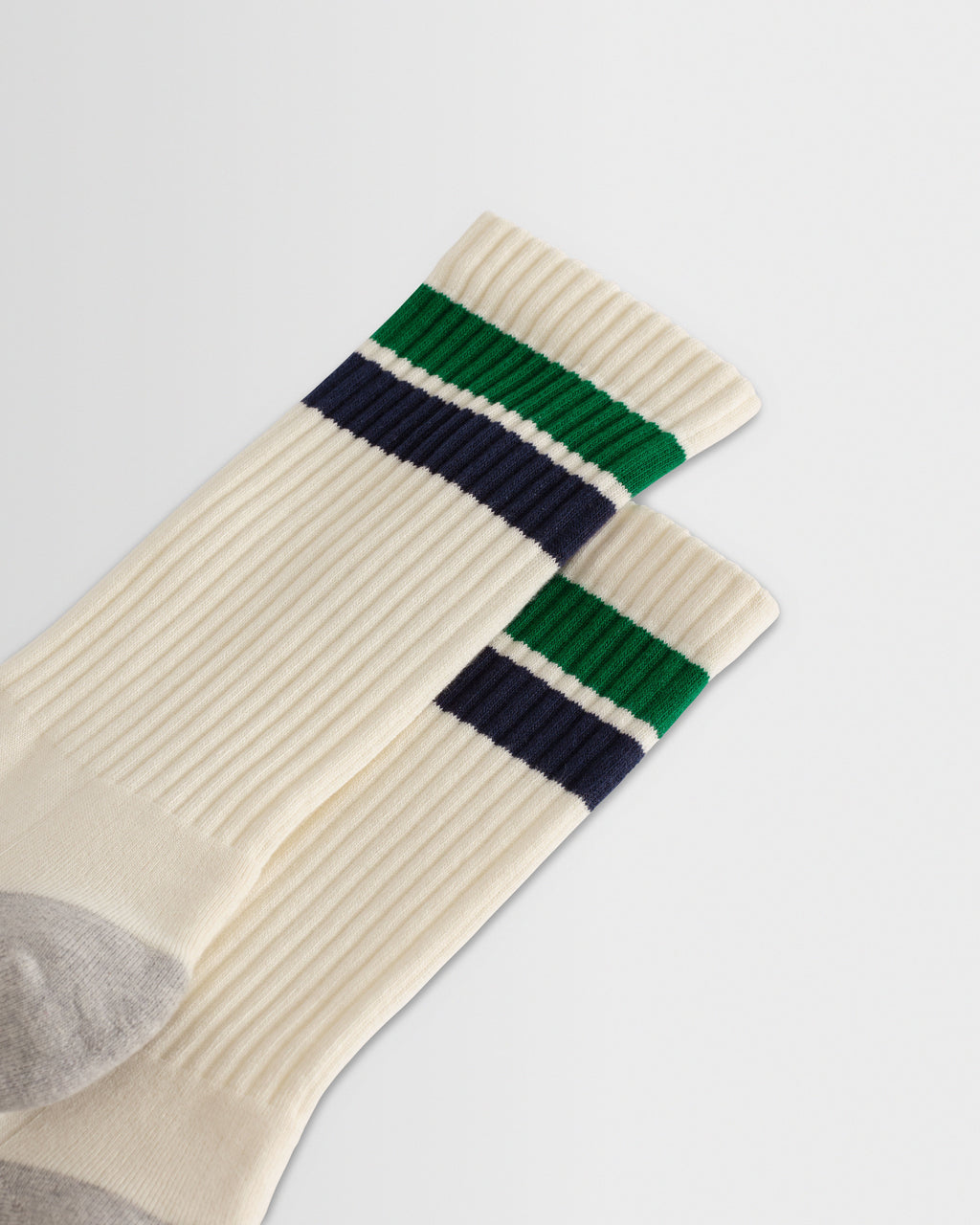 Thorpe - Ecru And Green Block Stripe Sports Socks