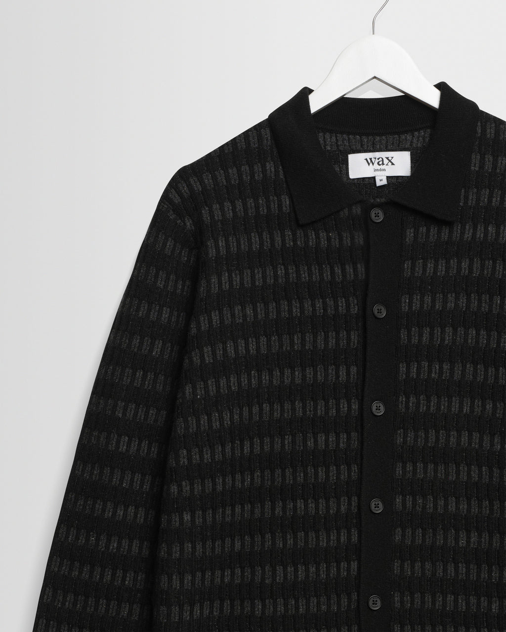 Tristan - Black And Charcoal Rib Check Long-Sleeve Knitted Polo