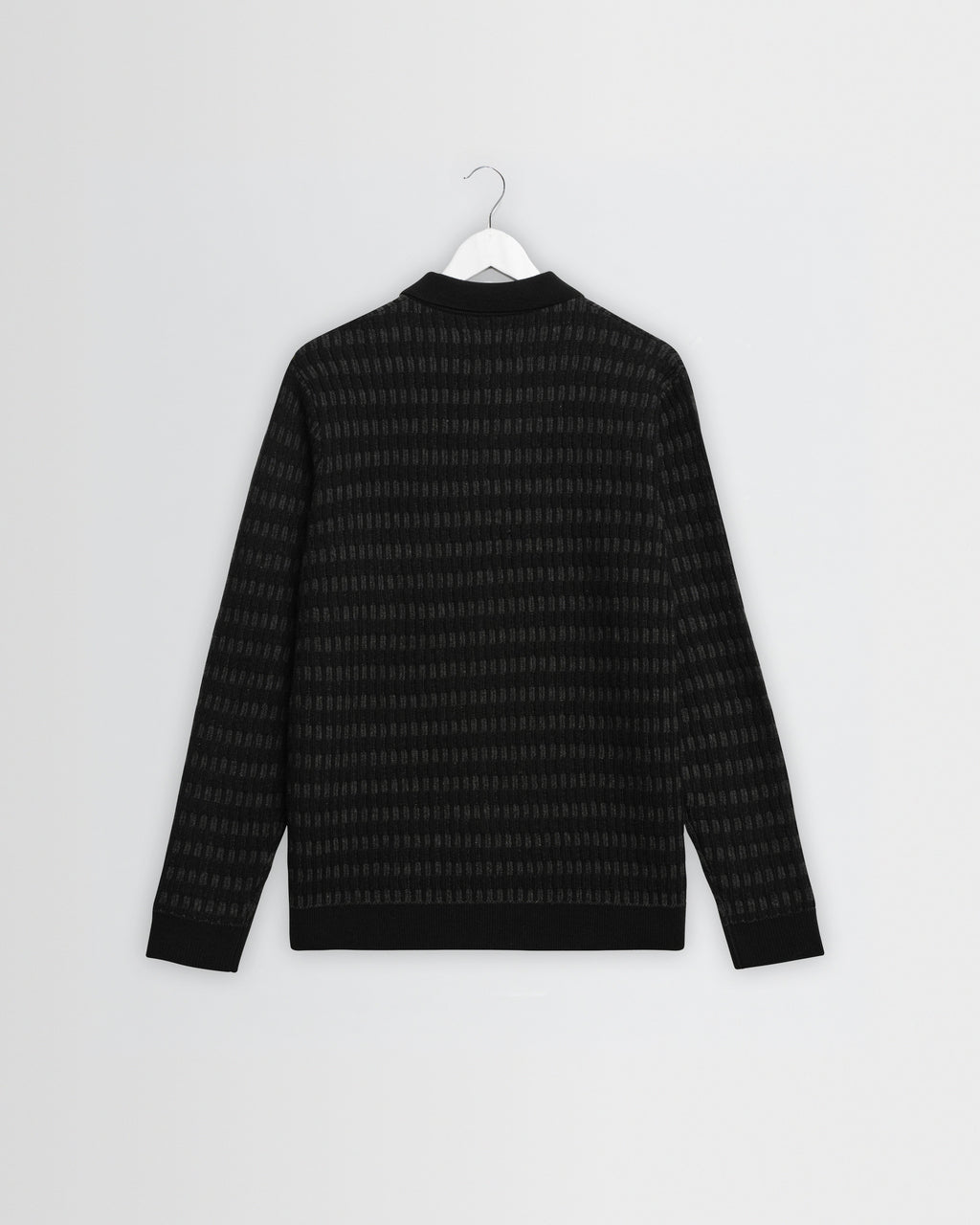 Tristan - Black And Charcoal Rib Check Long-Sleeve Knitted Polo