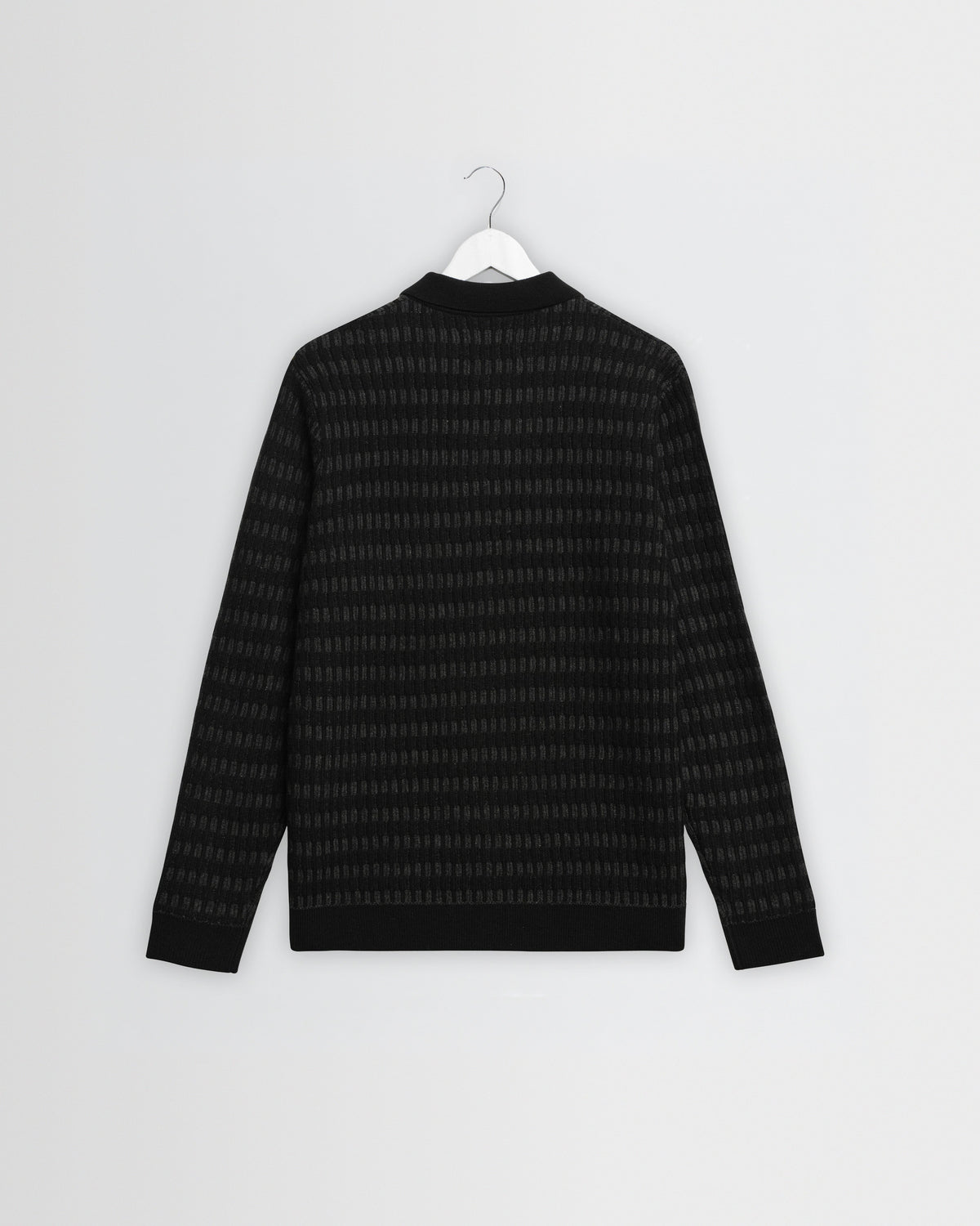 Tristan - Black And Charcoal Rib Check Long-Sleeve Knitted Polo