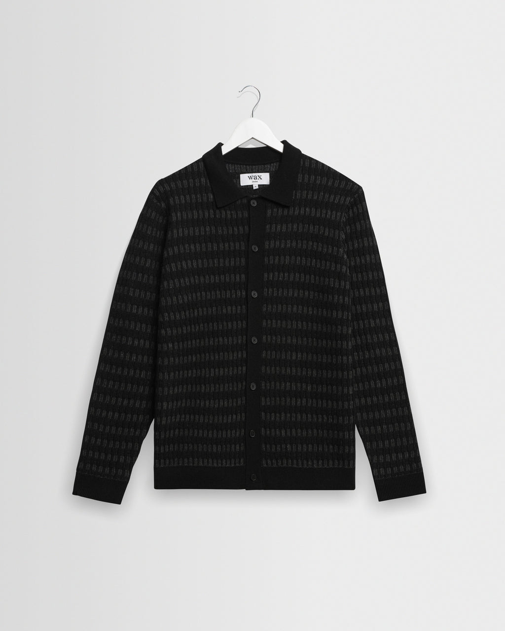 Tristan - Black And Charcoal Rib Check Long-Sleeve Knitted Polo