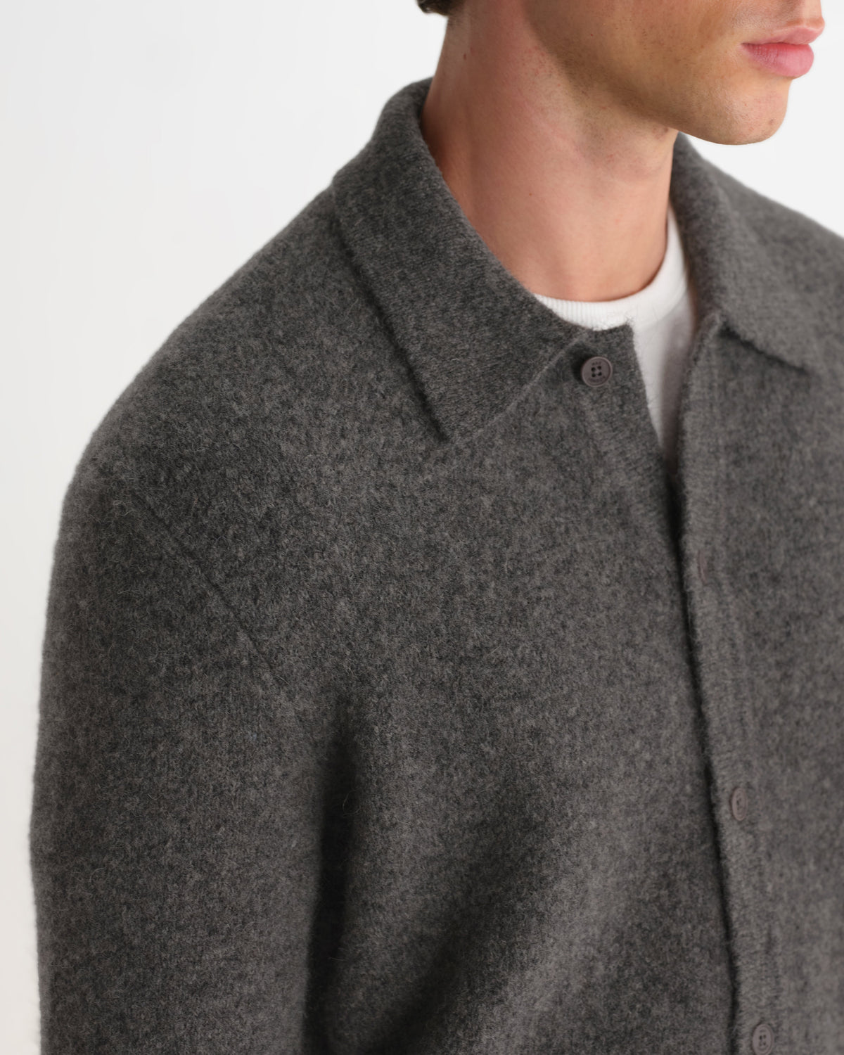 Tristan - Charcoal Fluffy Long-Sleeve Knitted Polo
