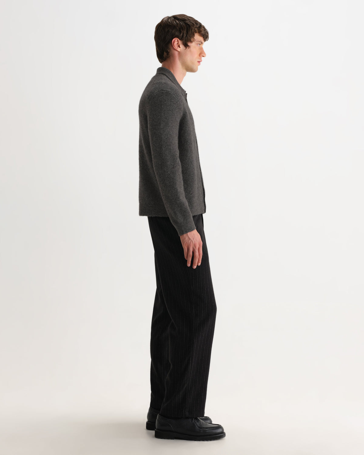 Tristan - Charcoal Fluffy Long-Sleeve Knitted Polo