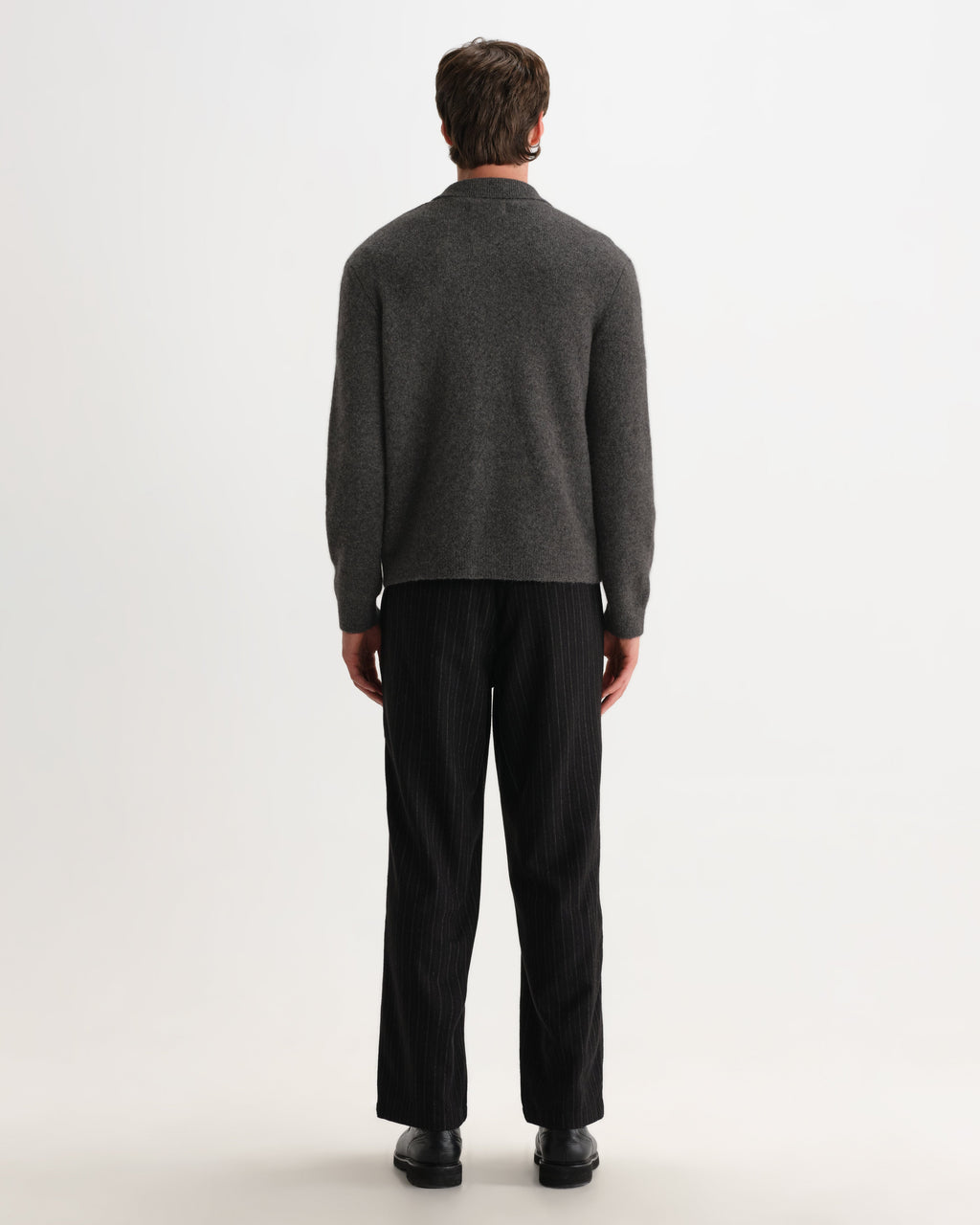 Tristan - Charcoal Fluffy Long-Sleeve Knitted Polo