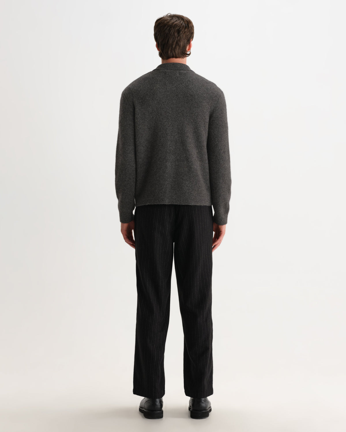 Tristan - Charcoal Fluffy Long-Sleeve Knitted Polo