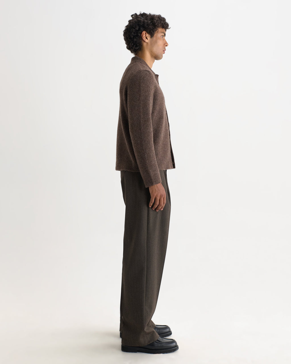 Tristan - Chocolate Brown Fluffy Long-Sleeve Knitted Polo