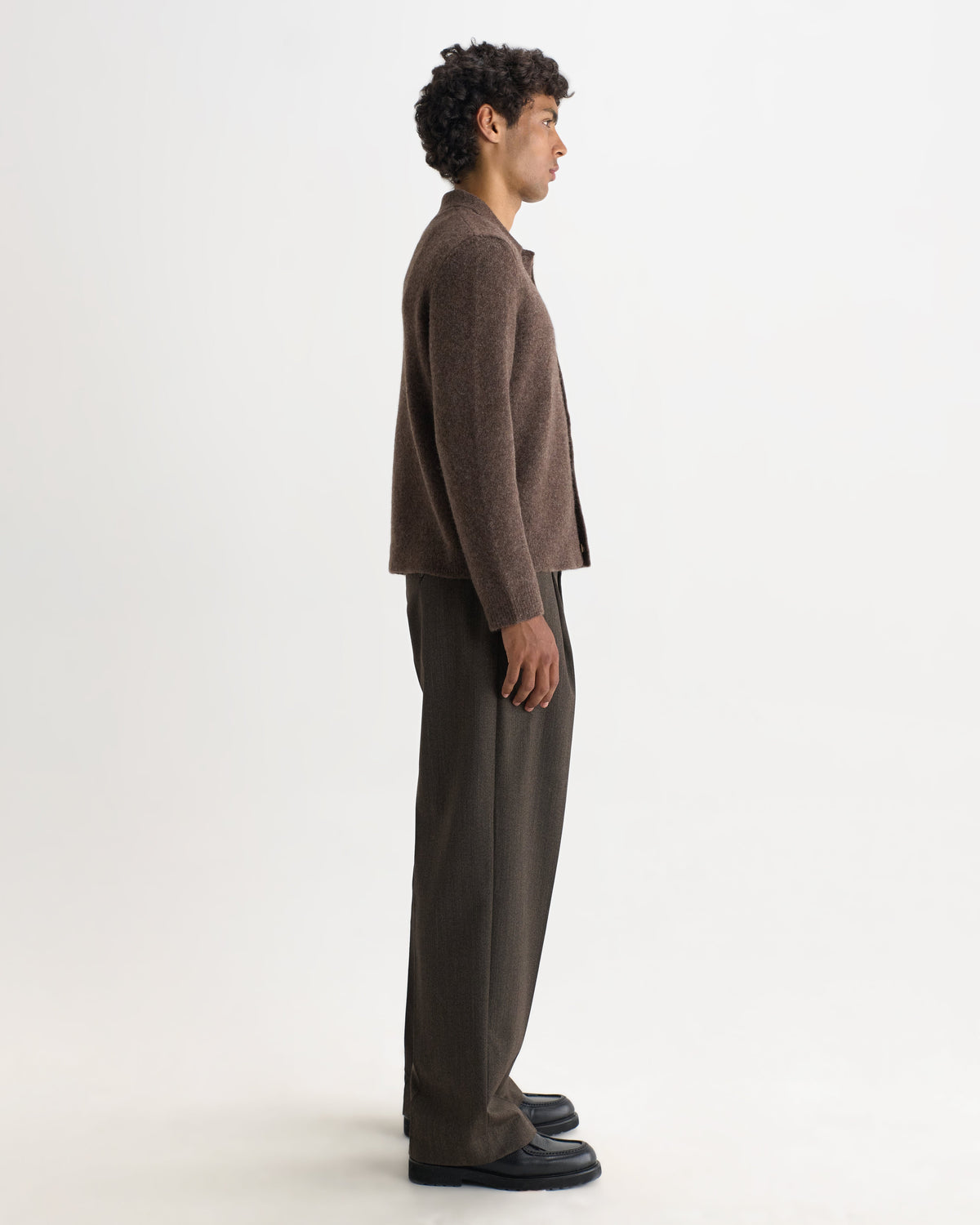 Tristan - Chocolate Brown Fluffy Long-Sleeve Knitted Polo