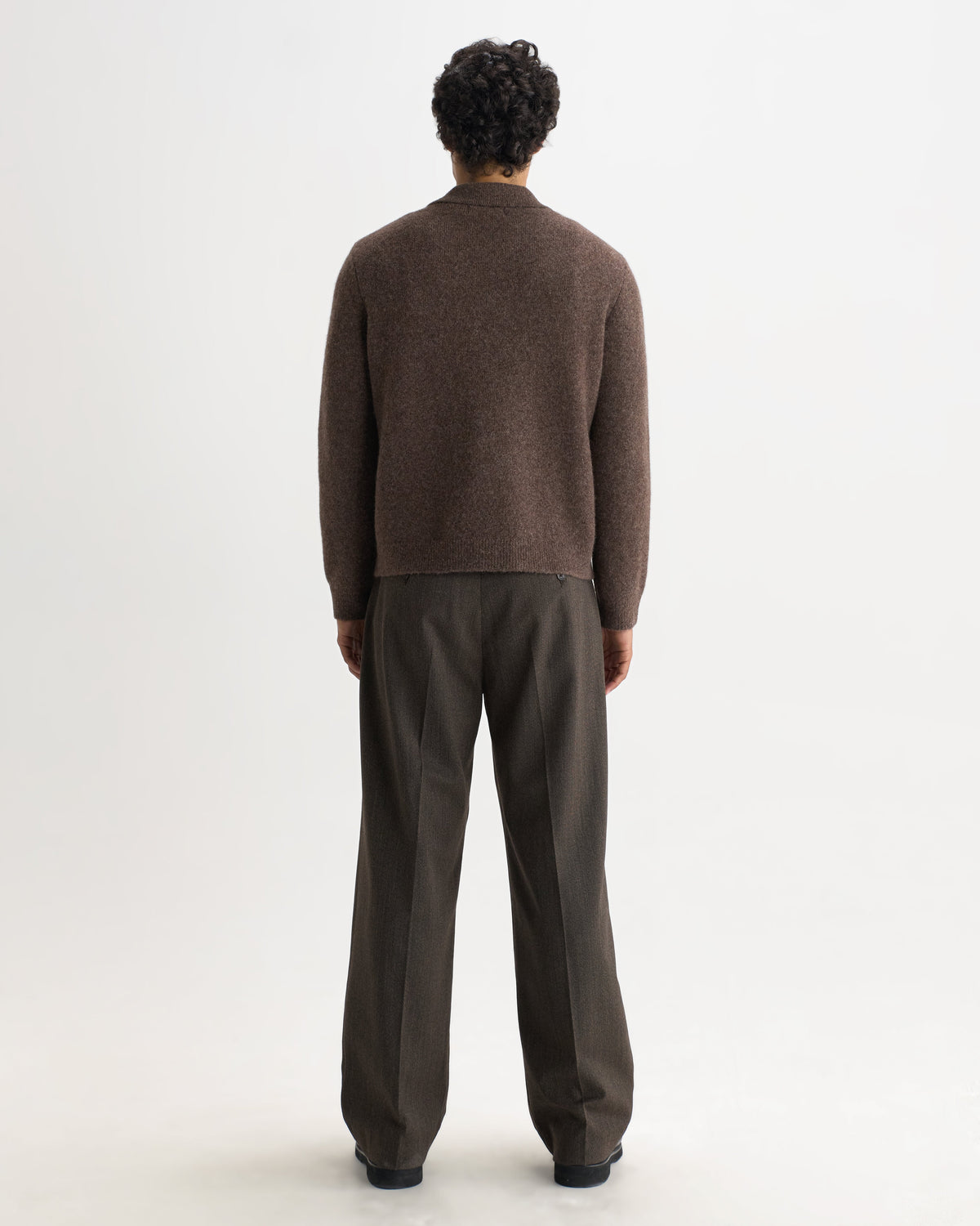 Tristan - Chocolate Brown Fluffy Long-Sleeve Knitted Polo