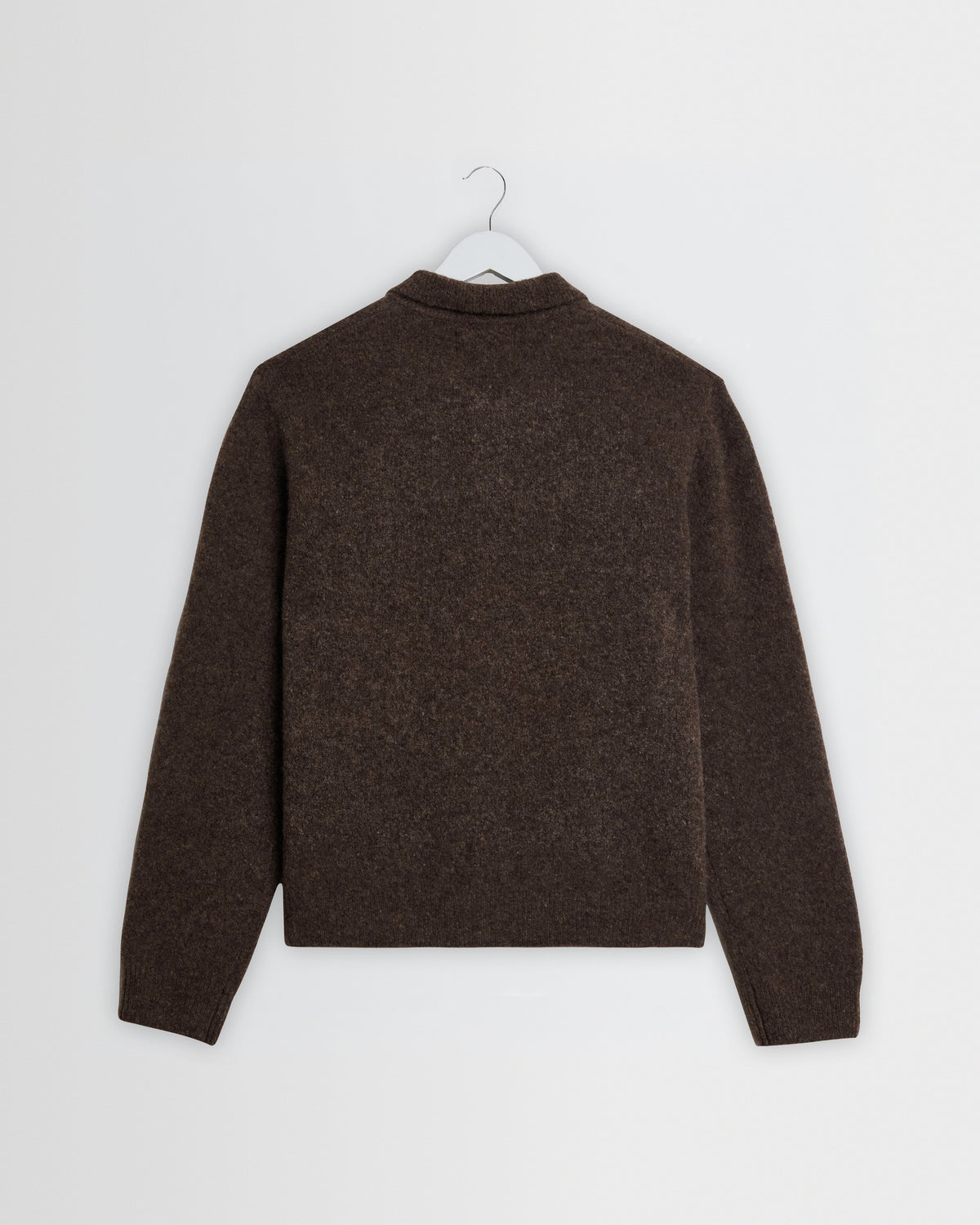 Tristan - Chocolate Brown Fluffy Long-Sleeve Knitted Polo