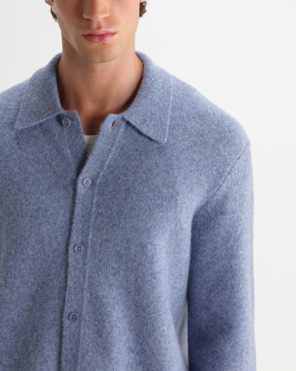 Tristan - Light Blue Fluffy Long-Sleeve Knitted Polo