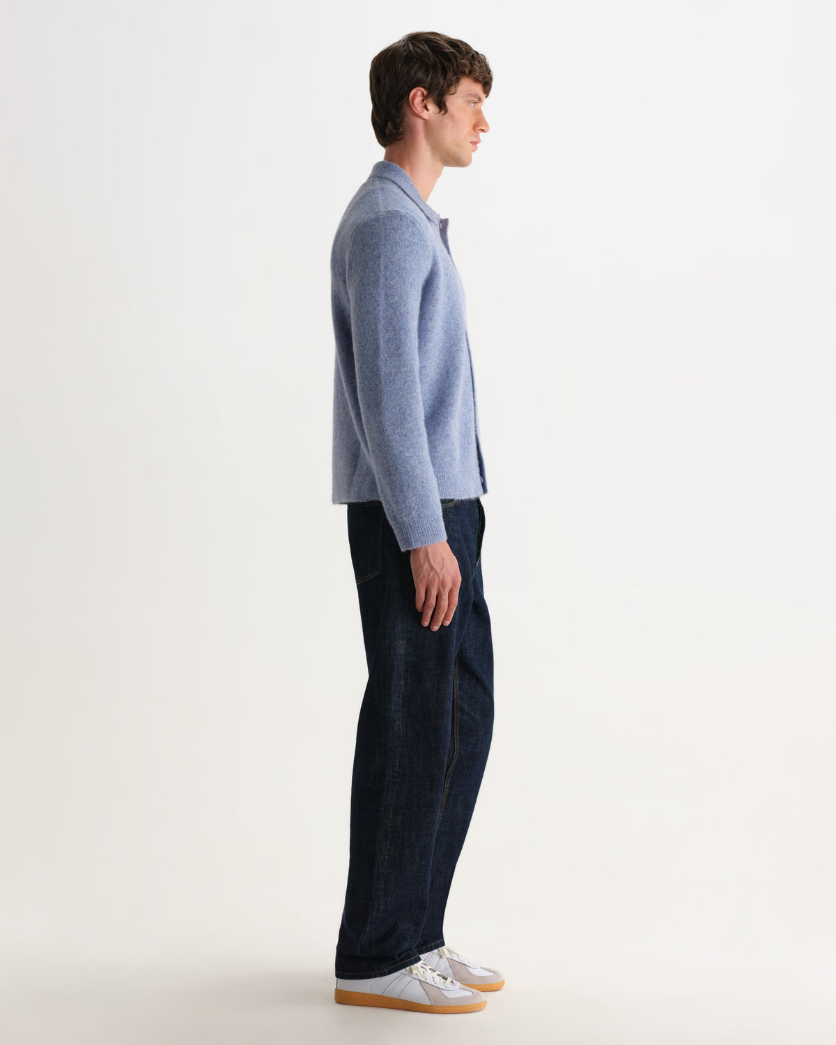 Tristan - Light Blue Fluffy Long-Sleeve Knitted Polo