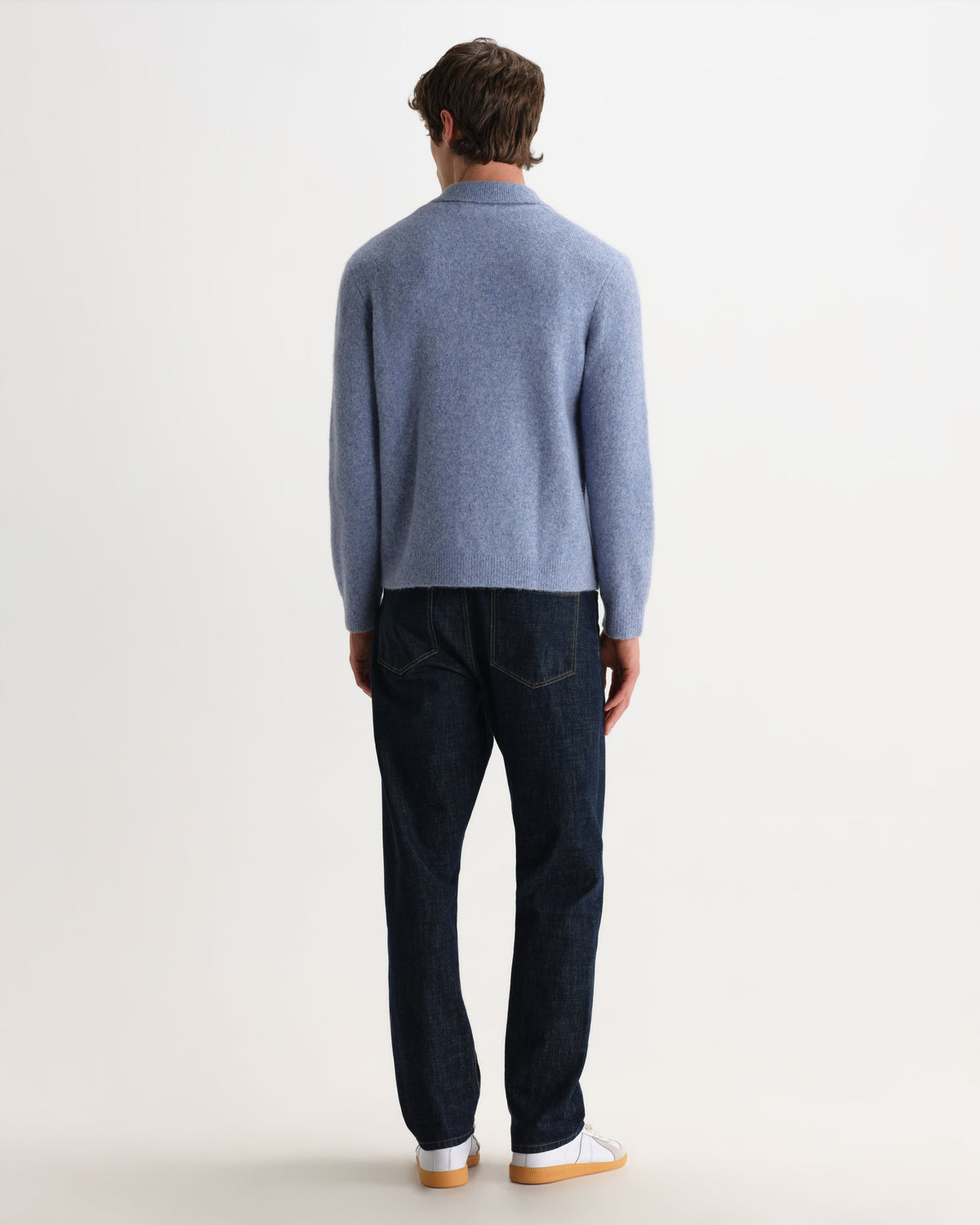 Tristan - Light Blue Fluffy Long-Sleeve Knitted Polo