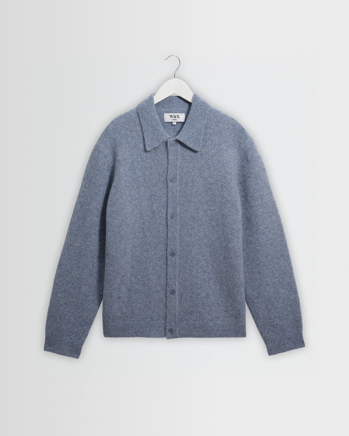 Tristan - Light Blue Fluffy Long-Sleeve Knitted Polo