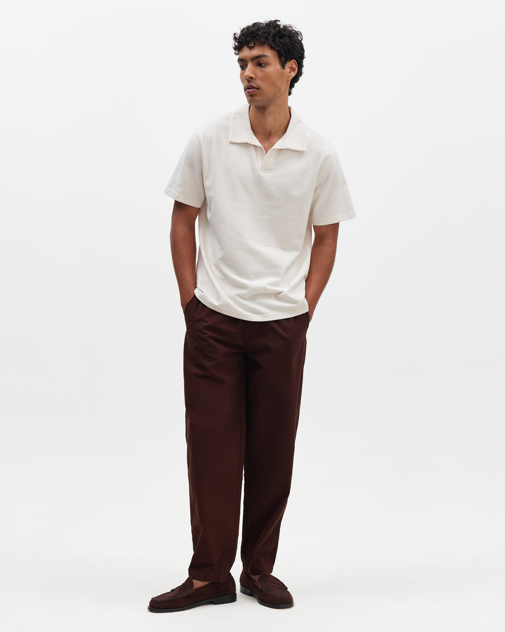 Tyne - Dark Brown Cotton Poplin Loose Fit Trousers