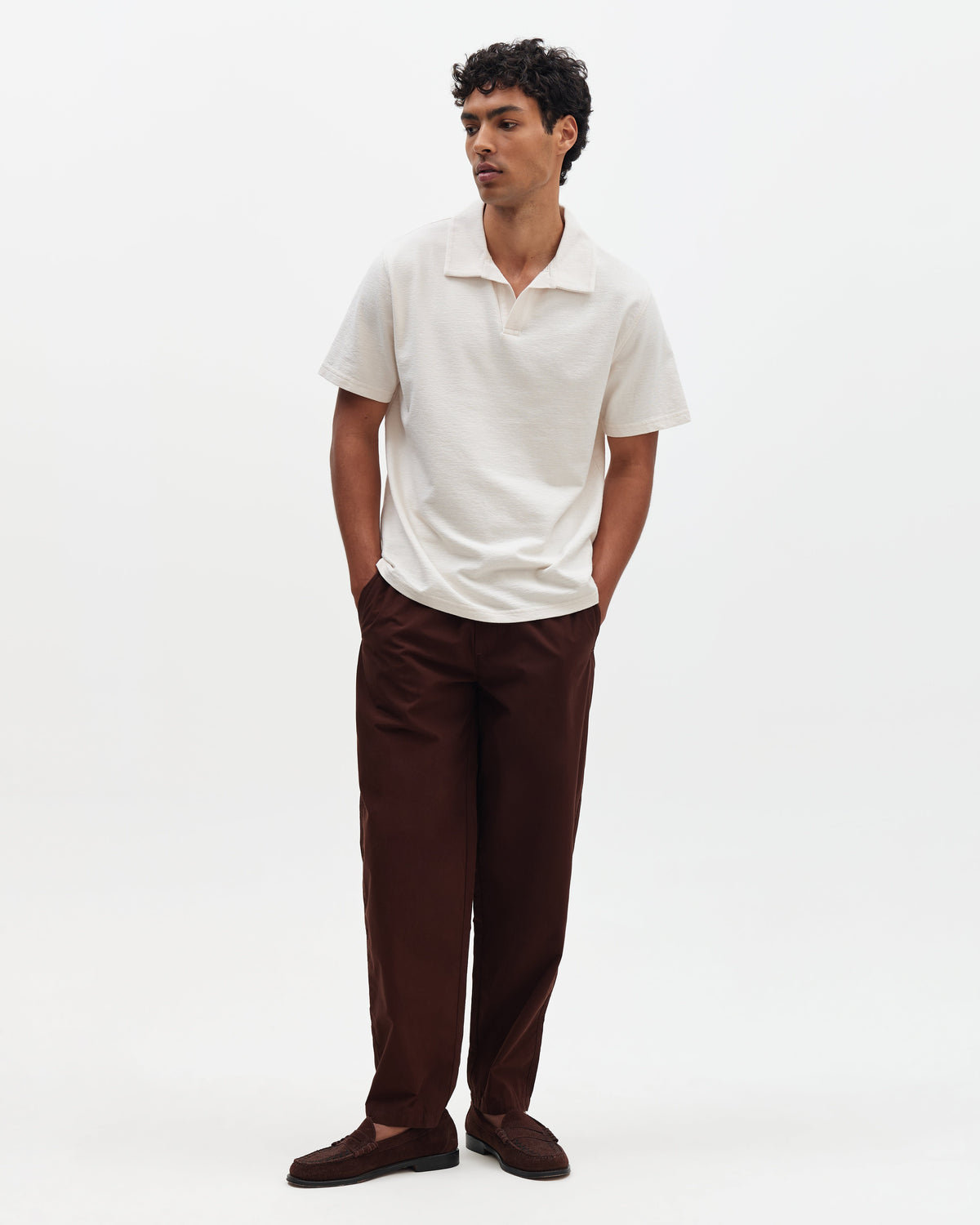 Tyne - Dark Brown Cotton Poplin Loose Fit Trousers
