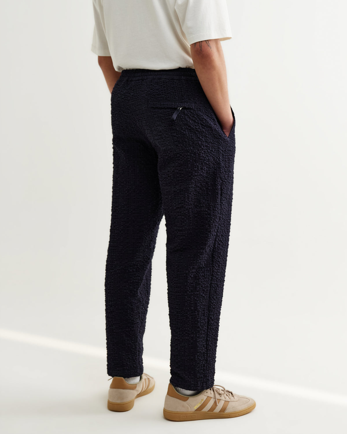 Tyne - Dark Navy Jumbo Seersucker Loose Fit Trousers