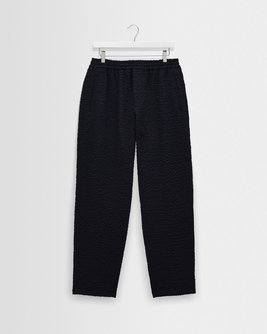 Tyne - Dark Navy Jumbo Seersucker Loose Fit Trousers