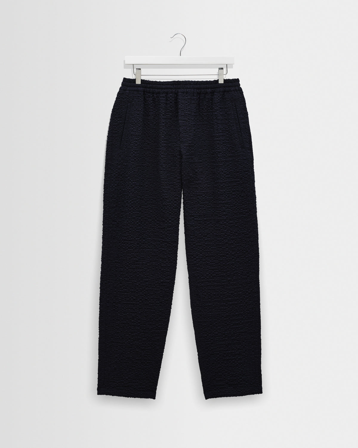 Tyne - Dark Navy Jumbo Seersucker Loose Fit Trousers