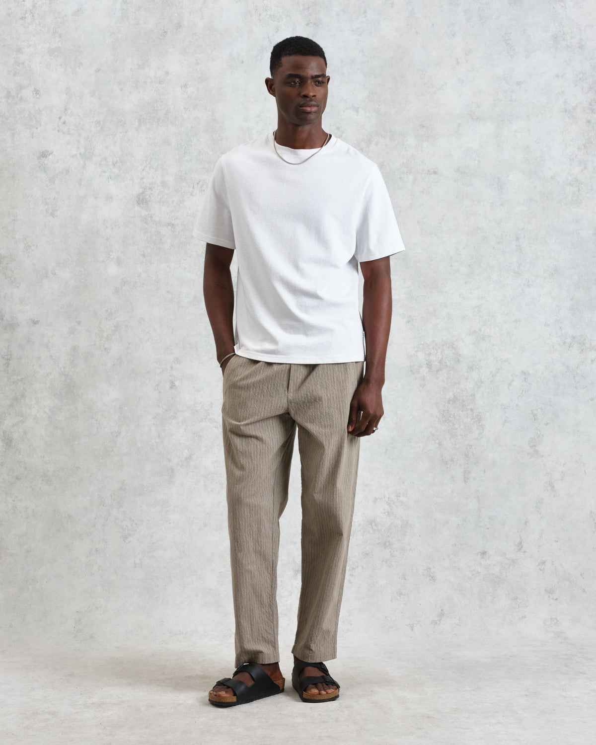 Tyne - Natural Chalk Stripe Trousers