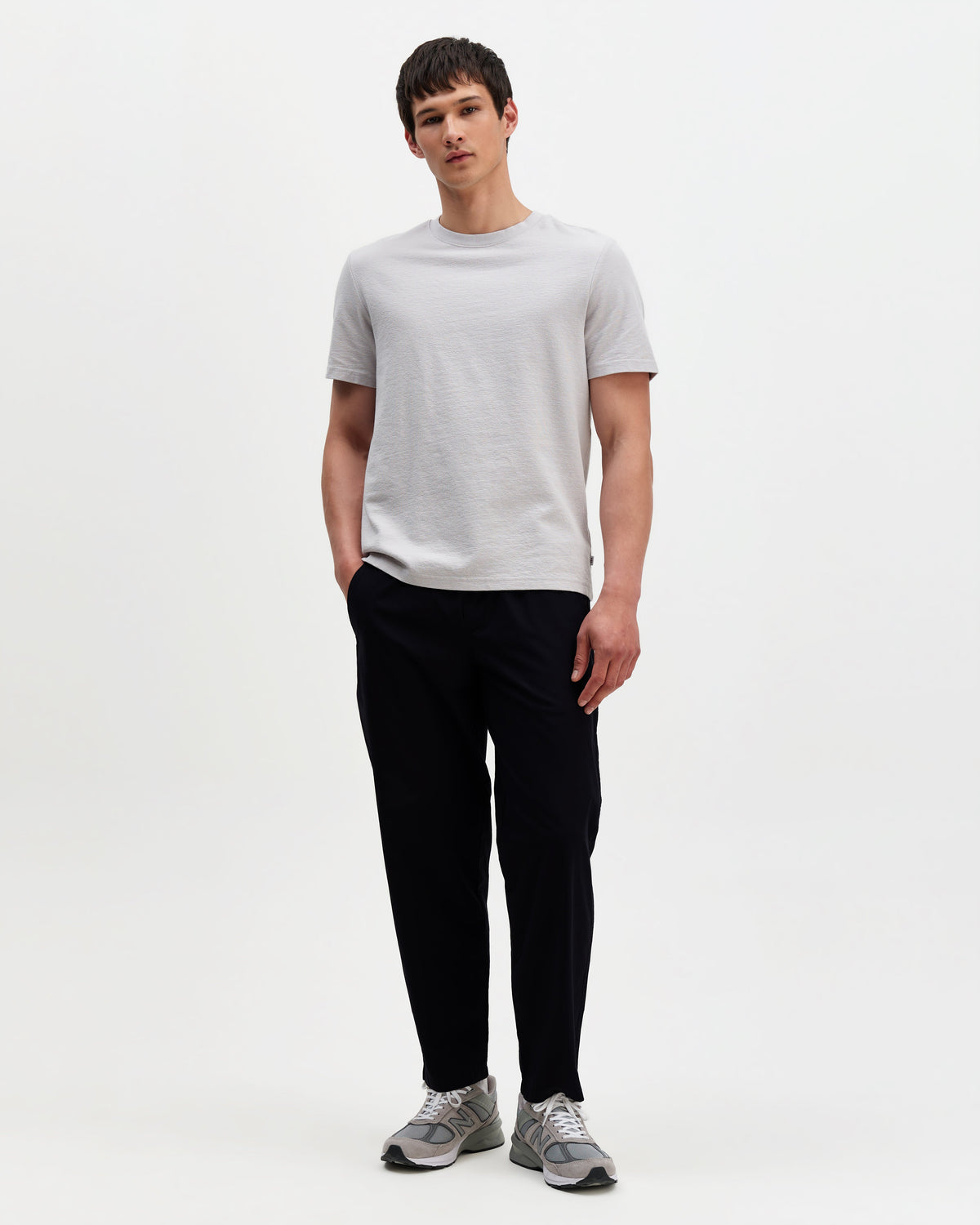 Tyne - Navy Cotton Poplin Loose Fit Trousers