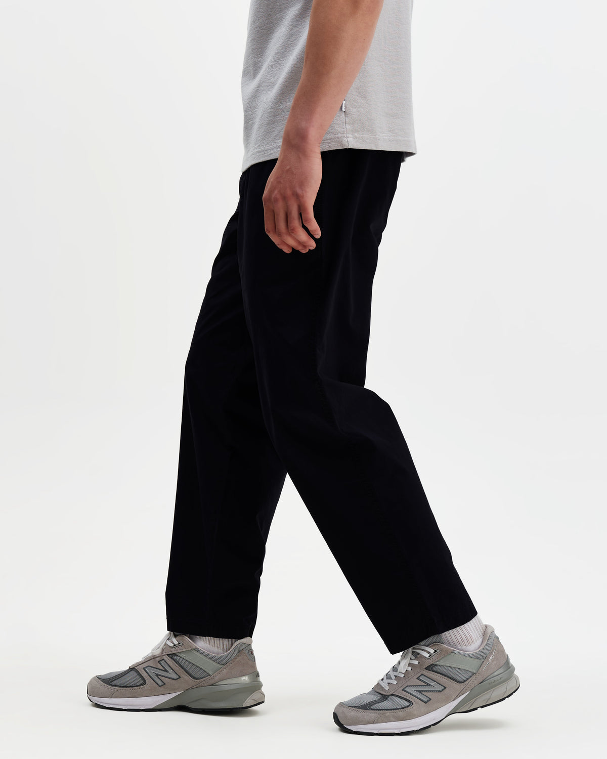 Tyne - Navy Cotton Poplin Loose Fit Trousers