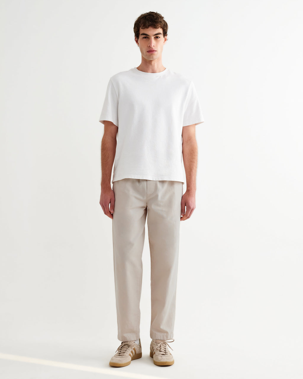 Tyne - Stone Cotton Tencel Loose Fit Trousers