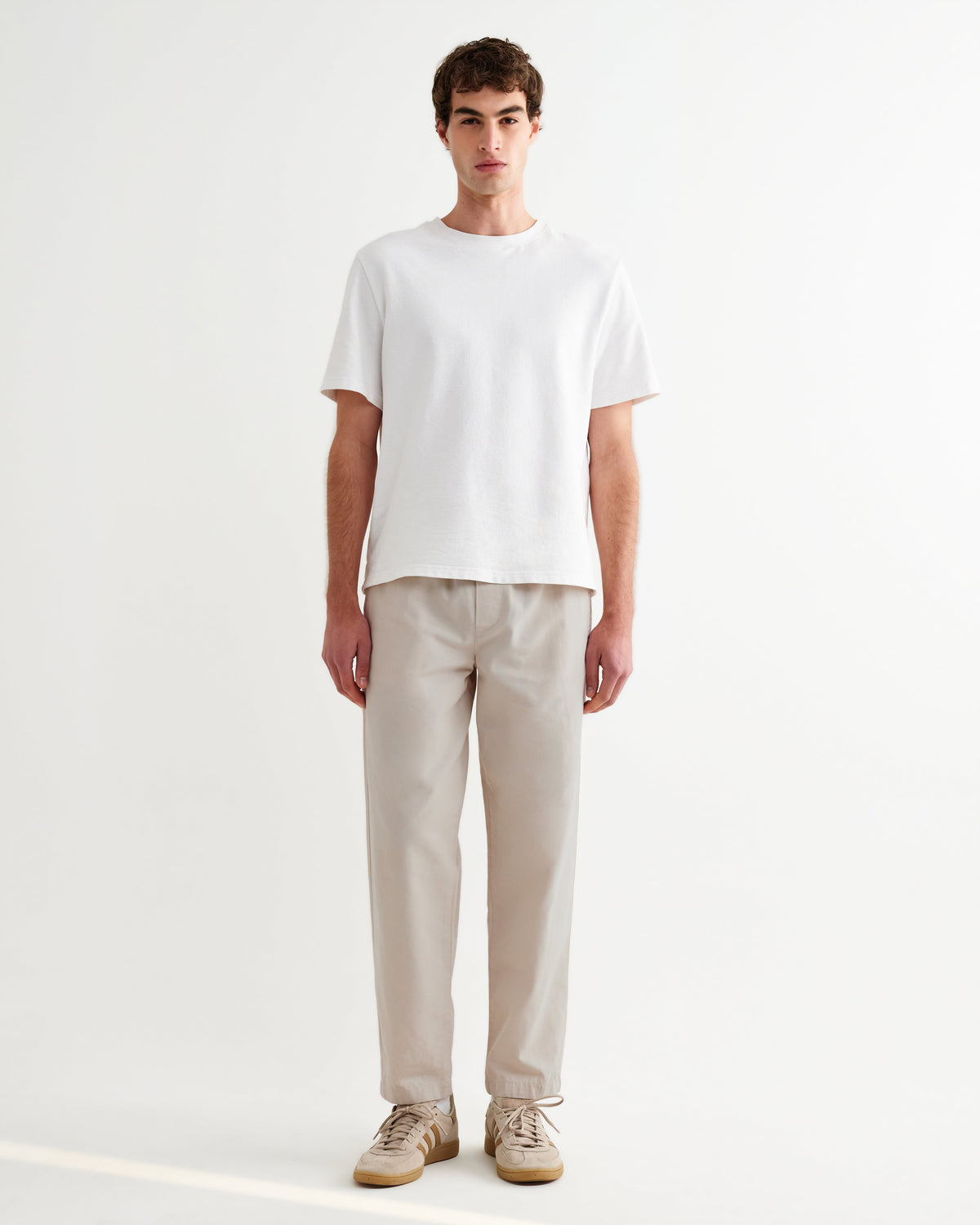 Tyne - Stone Cotton Tencel Loose Fit Trousers