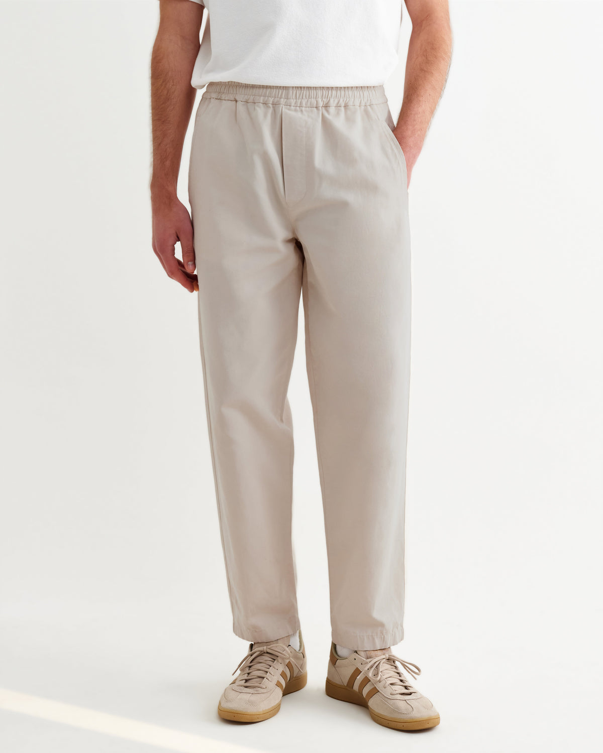 Tyne - Stone Cotton Tencel Loose Fit Trousers