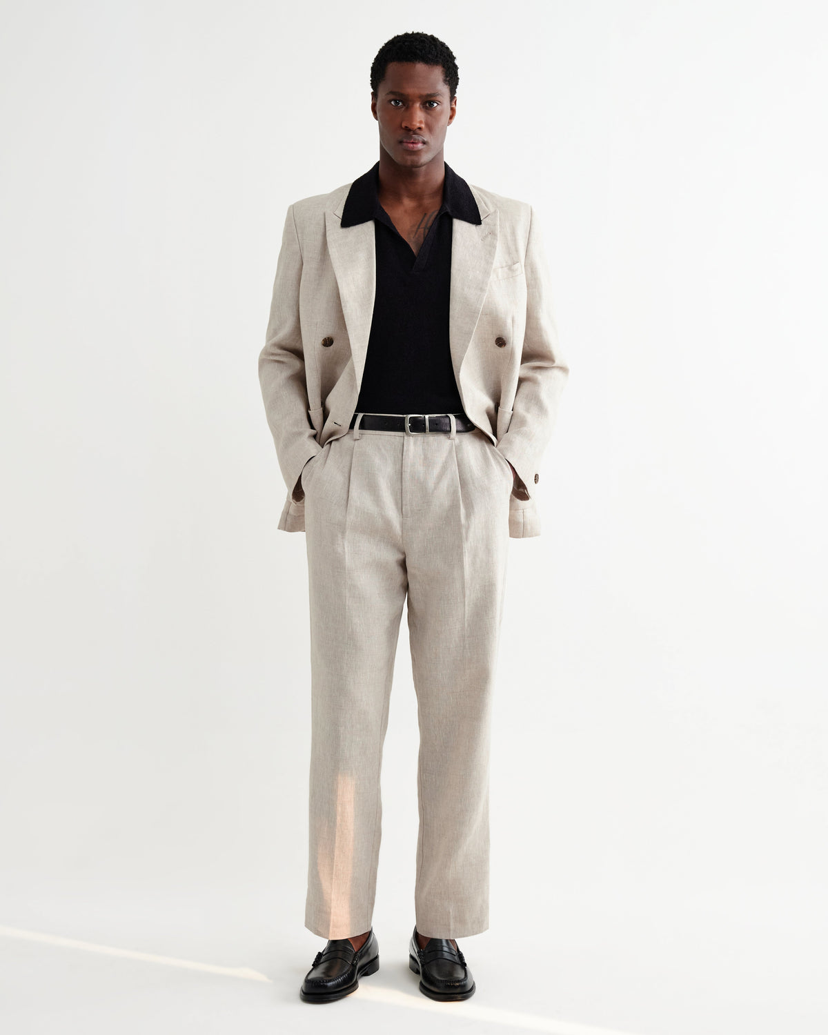 Vigo - Natural Linen Double-Breasted Blazer