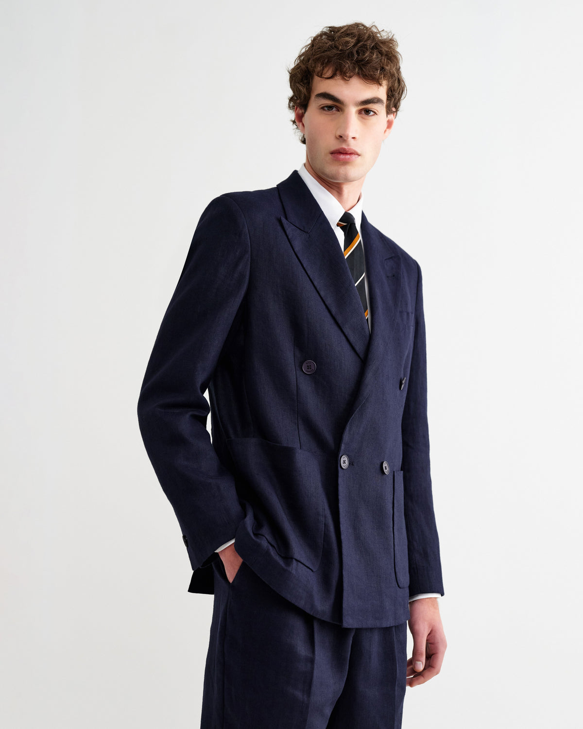 Vigo - Navy Linen Double-Breasted Blazer