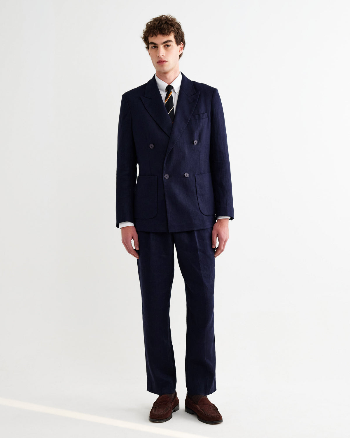 Vigo - Navy Linen Double-Breasted Blazer