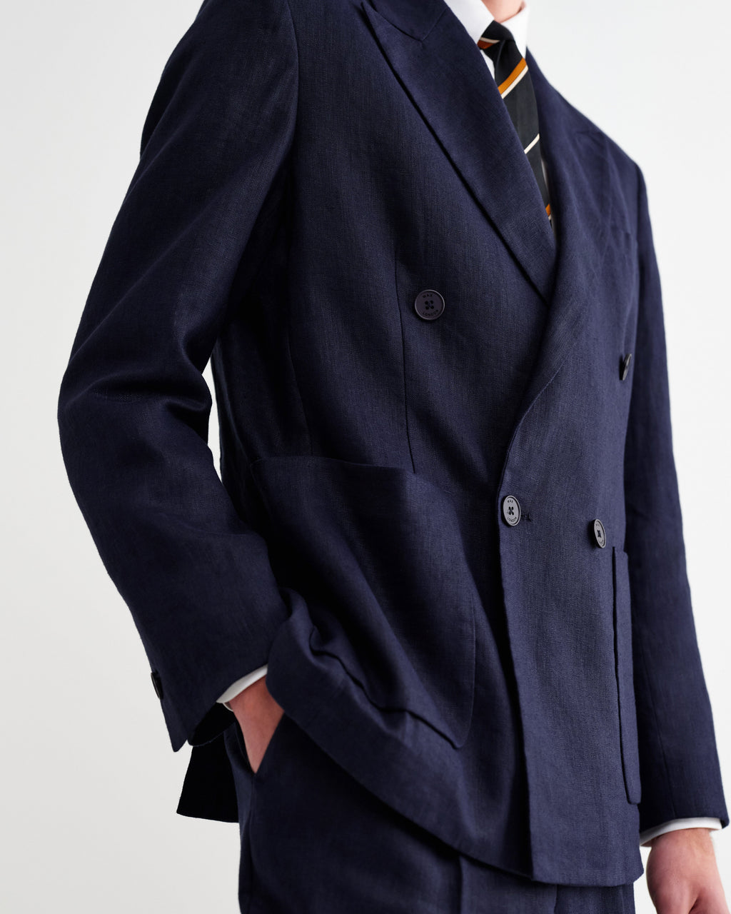 Vigo - Navy Linen Double-Breasted Blazer