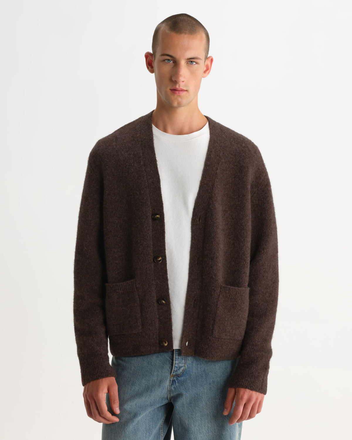 Walker - Chocolate Brown Fluffy Wool Knit Cardigan