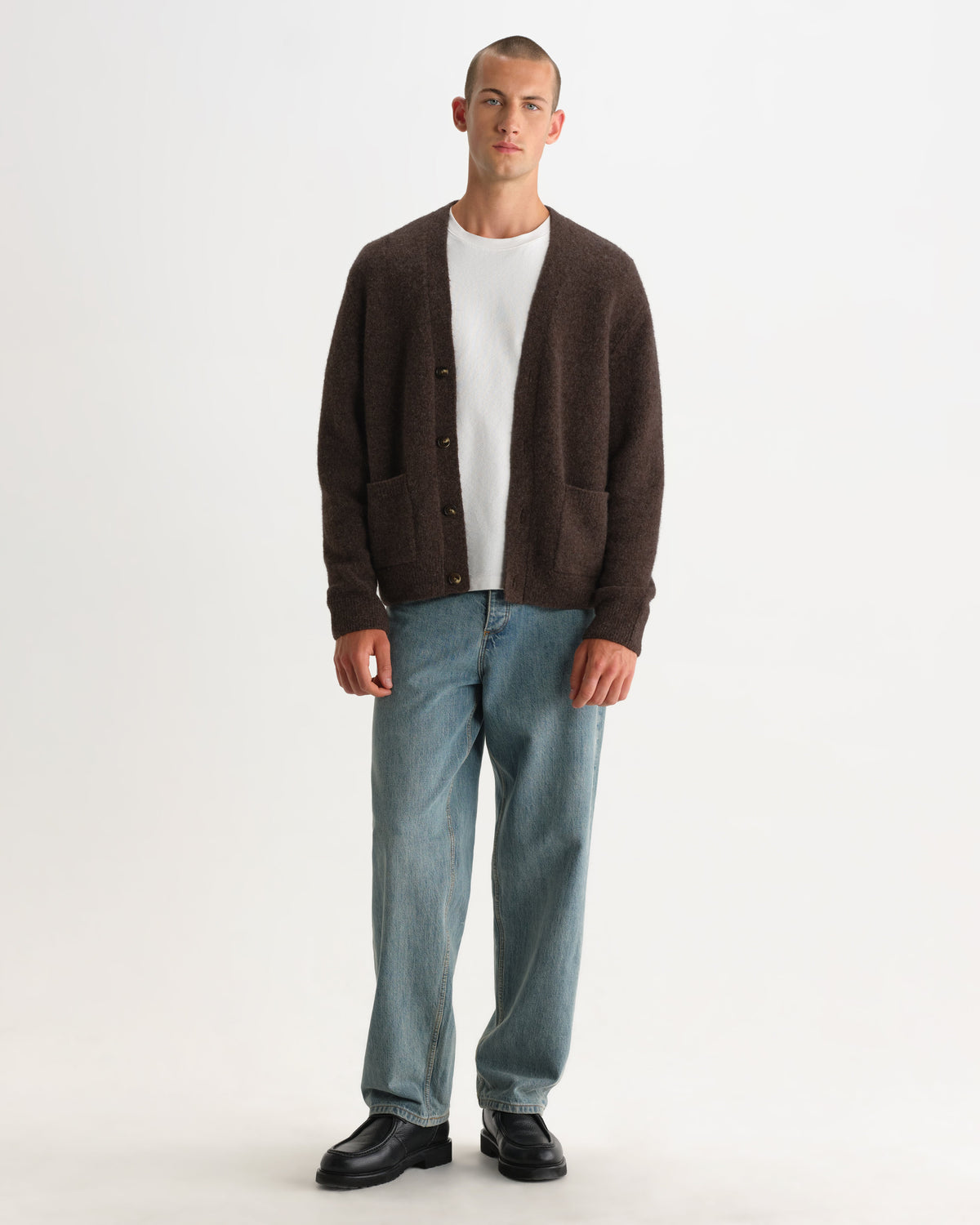 Walker - Chocolate Brown Fluffy Wool Knit Cardigan