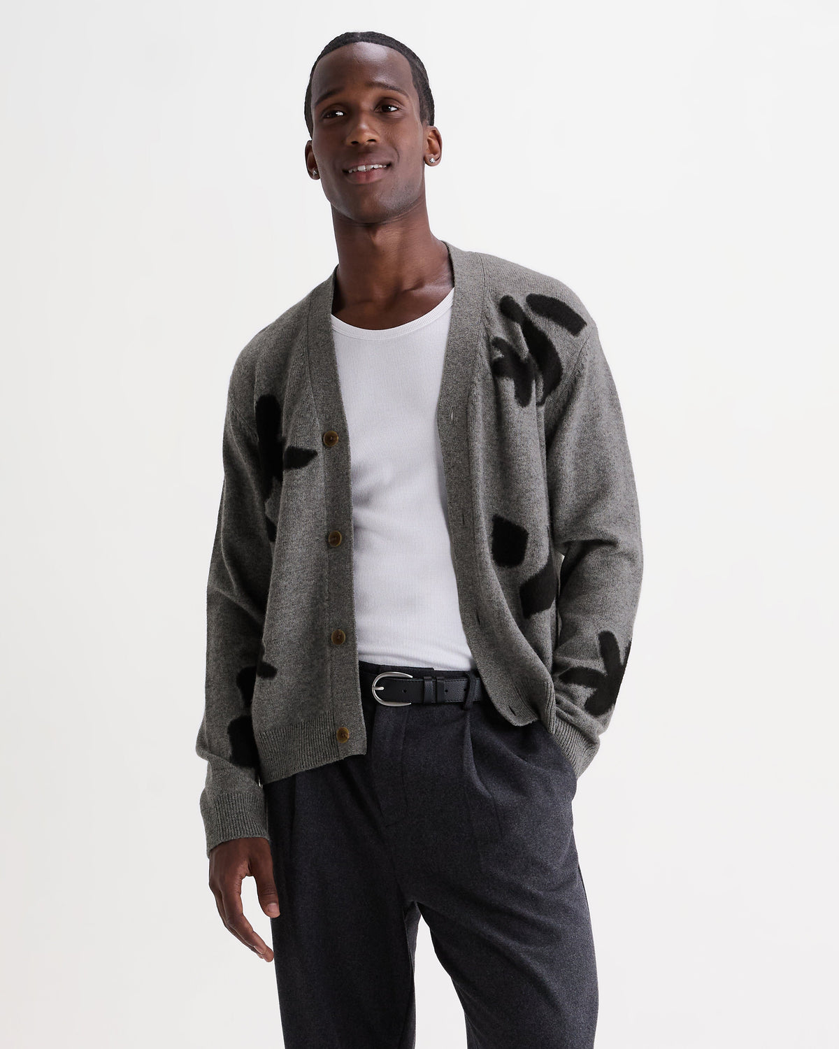 Walker - Grey And Black Felted Applique Knit Cardigan