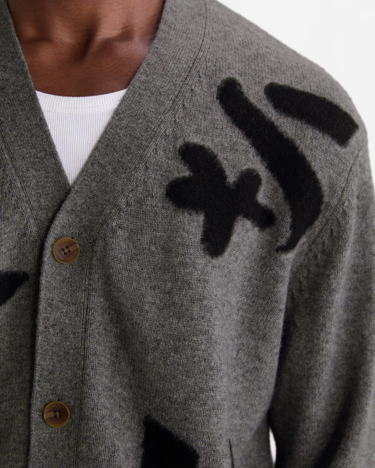 Walker - Grey And Black Felted Applique Knit Cardigan